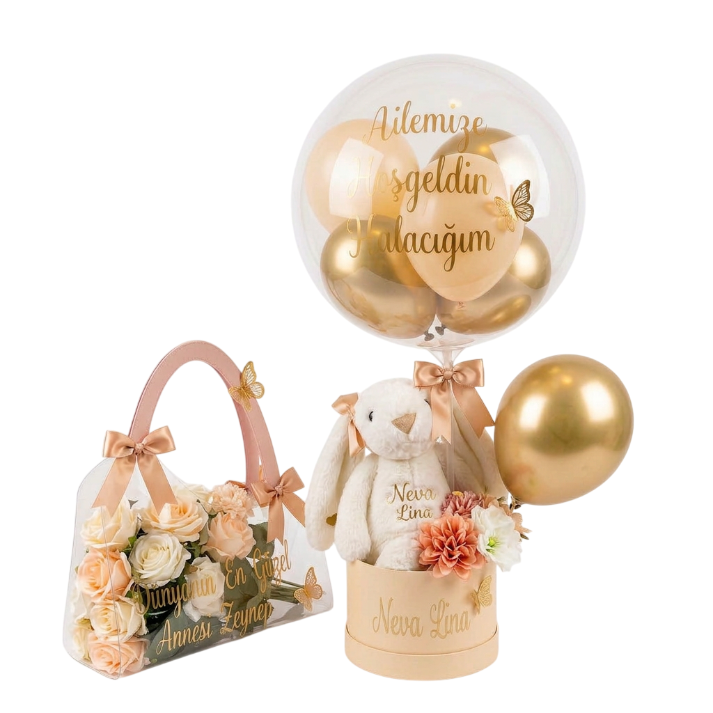 Tavşanlı Balon Kutusu ve Çanta Buket