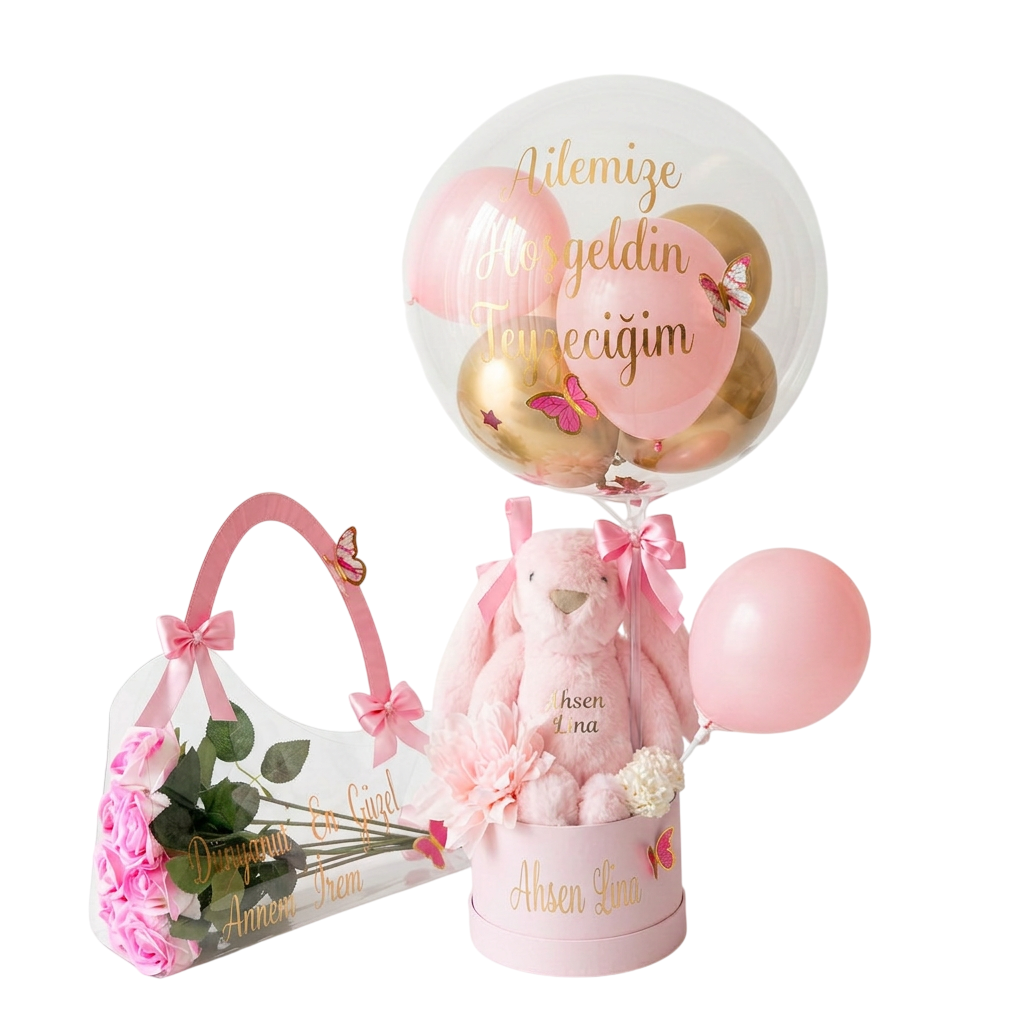 Tavşanlı Balon Kutusu ve Çanta Buket